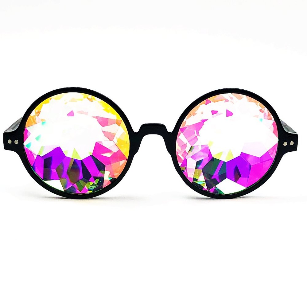 Round Kaleidoscope Black Frame Sunglasses